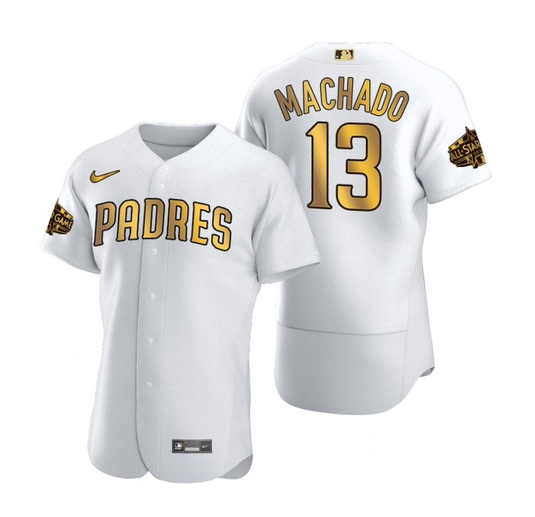 Nike Men's San Diego Padres #13 Manny Machado White FlexBase White Gold Jersey