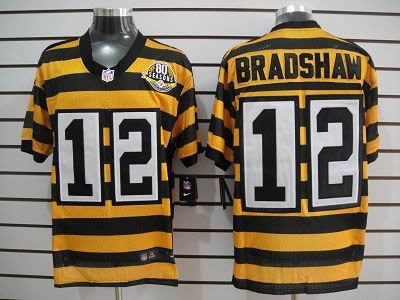 NEW NFL Pittsburgh Steelers 12 Bradshaw Yellow 80TH Throwback jerseys (Elite)