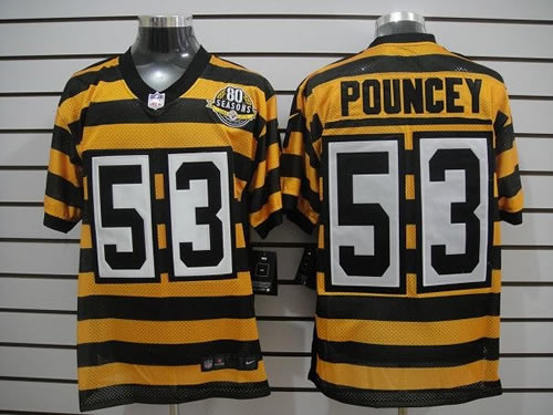 NEW NFL Pittsburgh Steelers 53 Pouncey Yellow Black 80th Throwback Jerseys (Elite)
