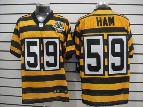 NEW NFL Pittsburgh Steelers 59 Ham Yellow Black 80th Throwback Jerseys (Elite)