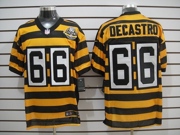 NEW NFL Pittsburgh Steelers 66 DeCastro Yellow Black 80th Throwback Jerseys(Elite)