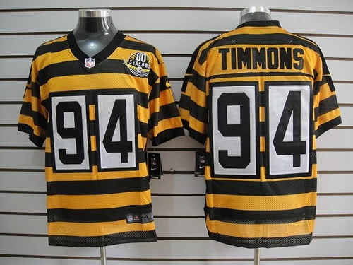 NEW NFL Pittsburgh Steelers 94 Timmons Yellow Black 80th Throwback Jerseys (Elite)