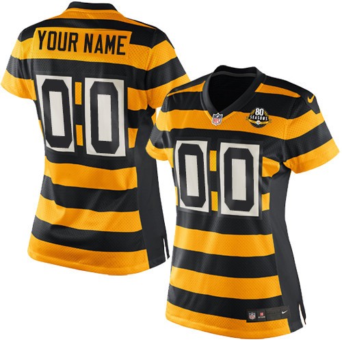 Nike NFL Pittsburgh Steelers Throwback Customized 80th  Elite Gold Black Alternate Women's Jersey