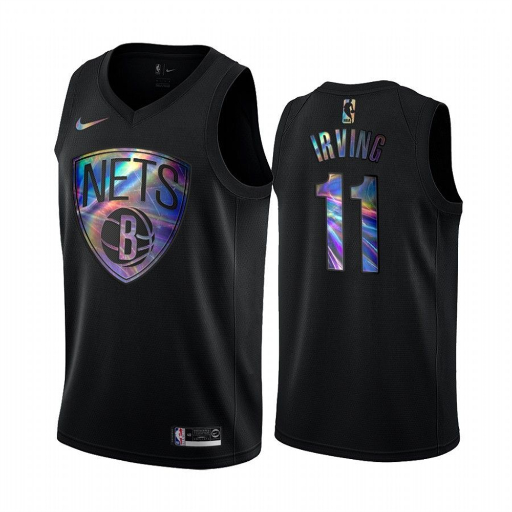 Nike Nets #11 Kyrie Irving Men's Iridescent Holographic Collection NBA Jersey - Black Nike Nets #11 Kyrie Irving Men's Iridescent Holographic Collection NBA Jersey - Black