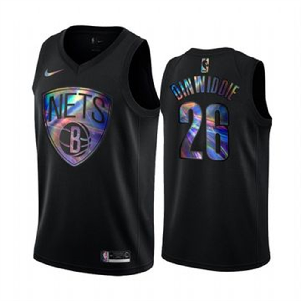 Nike Nets #26 Spencer Dinwiddie Men's Iridescent Holographic Collection NBA Jersey - Black Nike Nets #26 Spencer Dinwiddie Men's Iridescent Holographic Collection NBA Jersey - Black