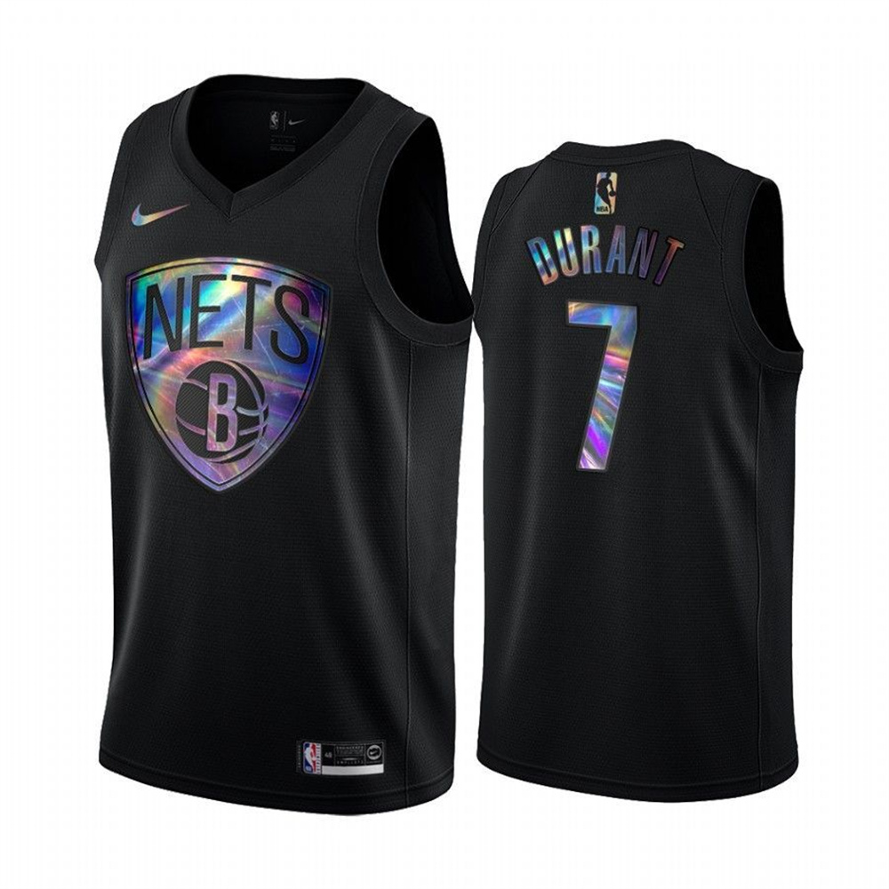 Nike Nets #7 Kevin Durant Men's Iridescent Holographic Collection NBA Jersey - Black Nike Nets #7 Kevin Durant Men's Iridescent Holographic Collection NBA Jersey - Black