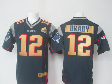 Nike New England Patriots #12 Tom Brady Blue Gold 50th Anniversary Superbowl Men's Stitched NFL Elite Jersey
