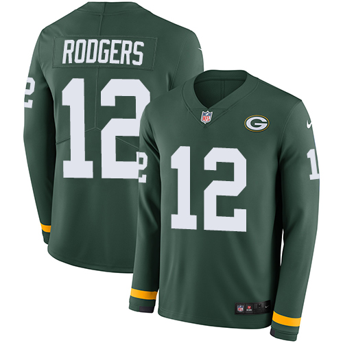 Nike Packers #12 Aaron Rodgers Green Team Color Men's Stitched NFL Limited Therma Long Sleeve Jersey