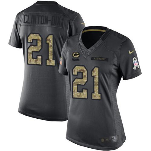 Nike Packers #21 Ha Ha Clinton-Dix Black Women's Stitched NFL Limited 2016 Salute to Service Jersey