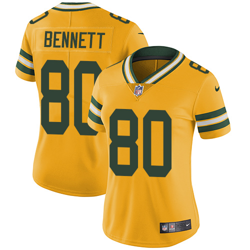 Nike Packers #80 Martellus Bennett Yellow Women's Stitched NFL Limited Rush Jersey