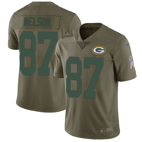 Nike Packers #87 Jordy Nelson Olive Youth Stitched NFL Limited 2017 Salute to Service Jersey