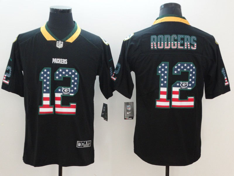 Nike Packers 12 Aaron Rodgers Black USA Flag Fashion Color Rush Limited Jersey Nike Packers 12 Aaron Rodgers Black USA Flag Fashion Color Rush Limited Jersey