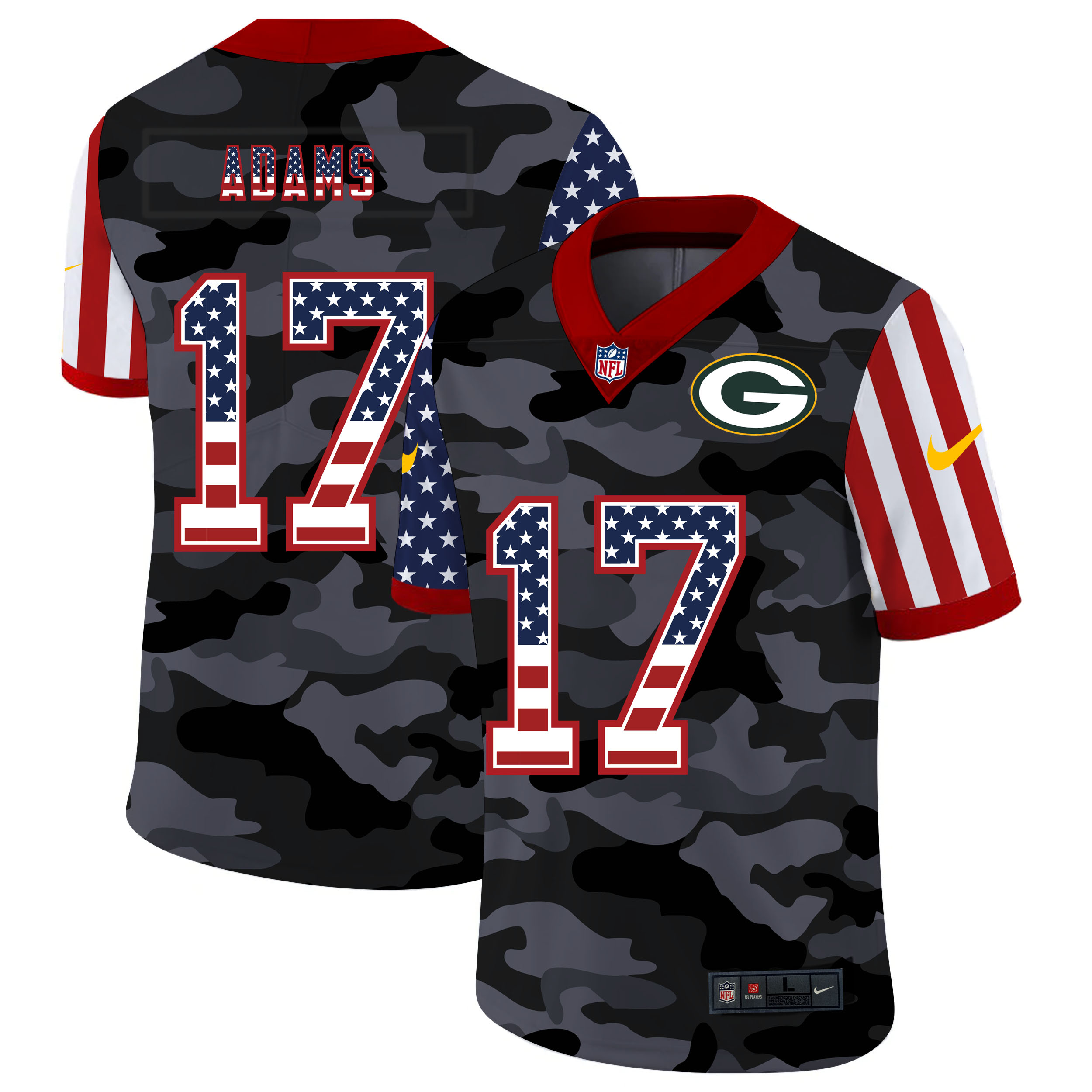 Nike Packers 17 Davante Adams Camo 2020 USA Flag Salute To Service Limited Jersey