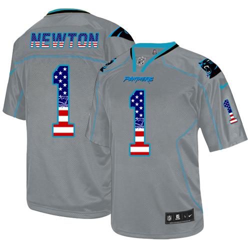 Nike Panthers #1 Cam Newton Lights Out Grey Men's Stitched NFL Elite USA Flag Fashion Jersey Nike Panthers #1 Cam Newton Lights Out Grey Men's Stitched NFL Elite USA Flag Fashion Jersey