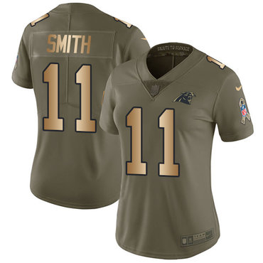 Nike Panthers #11 Torrey Smith Olive Gold Women's Stitched NFL Limited 2017 Salute to Service Jersey
