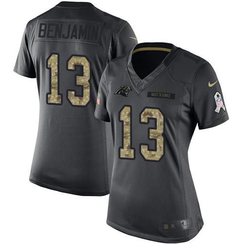 Nike Panthers #13 Kelvin Benjamin Black Women's Stitched NFL Limited 2016 Salute to Service Jersey