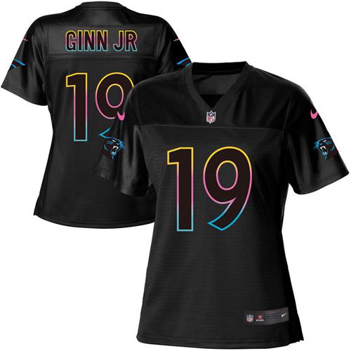 Nike Panthers #19 Ted Ginn Jr Black Women's NFL Fashion Game Jersey