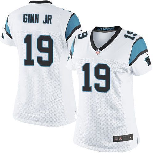 Nike Panthers #19 Ted Ginn Jr White Women's Stitched NFL Elite Jersey