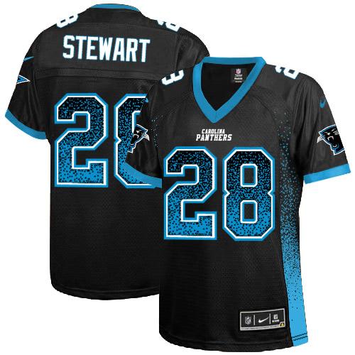 Nike Panthers #28 Jonathan Stewart Black Team Color Women's Stitched NFL Elite Drift Fashion Jersey
