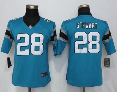 Nike Panthers #28 Jonathan Stewart Blue Alternate Women's Stitched NFL Elite Jersey