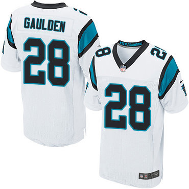 Nike Panthers #28 Rashaan Gaulden White Men's Stitched NFL Elite Jersey Nike Panthers #28 Rashaan Gaulden White Men's Stitched NFL Elite Jersey