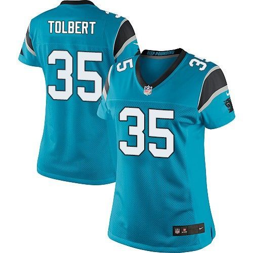 Nike Panthers #35 Mike Tolbert Blue Alternate Women's Stitched NFL Elite Jersey