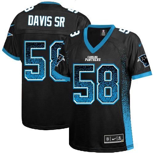 Nike Panthers #58 Thomas Davis Sr Black Team Color Women's Stitched NFL Elite Drift Fashion Jersey