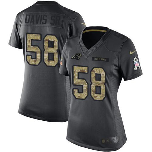 Nike Panthers #58 Thomas Davis Sr Black Women's Stitched NFL Limited 2016 Salute to Service Jersey