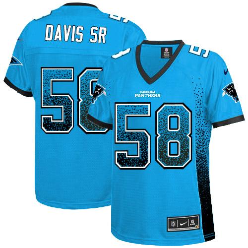 Nike Panthers #58 Thomas Davis Sr Blue Alternate Women's Stitched NFL Elite Drift Fashion Jersey
