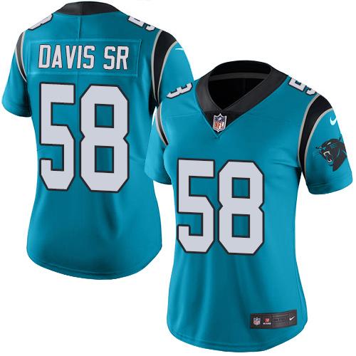 Nike Panthers #58 Thomas Davis Sr Blue Alternate Women's Stitched NFL Vapor Untouchable Limited Jersey