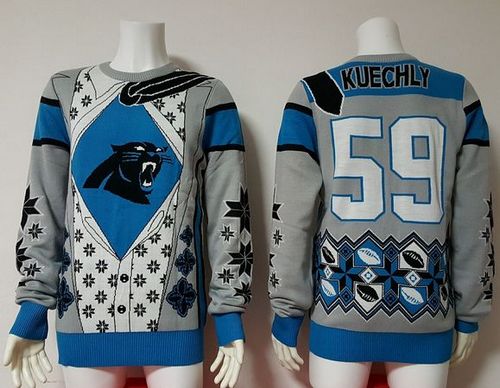 Nike Panthers #59 Luke Kuechly Blue Grey Men's Ugly Sweater Nike Panthers #59 Luke Kuechly Blue Grey Men's Ugly Sweater