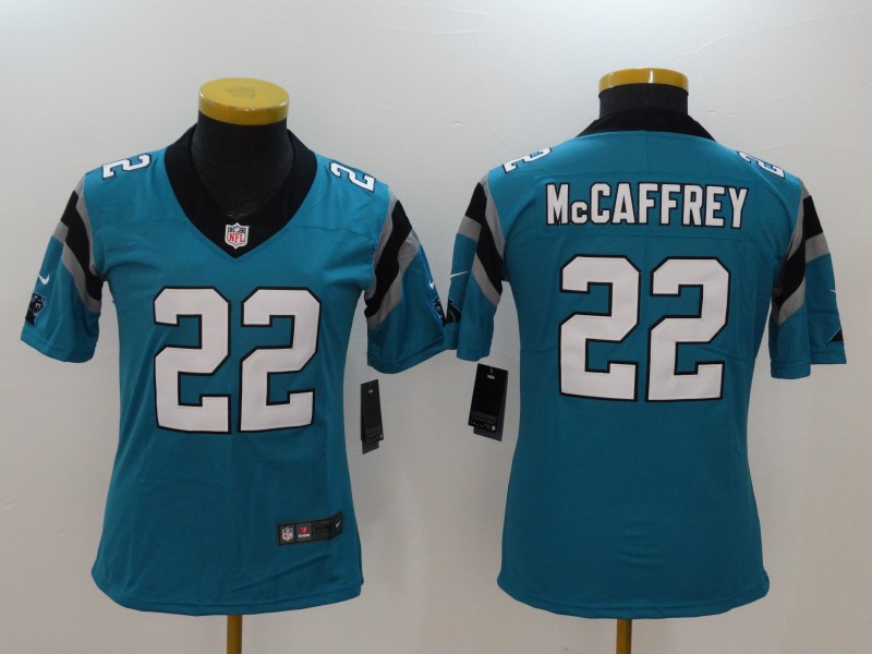 Nike Panthers 22 Christian McCaffrey Blue Women Vapor Untouchable Player Limited Jersey