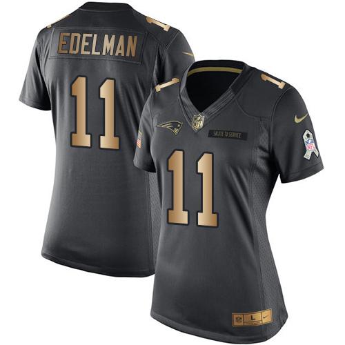 Nike Patriots #11 Julian Edelman Black Women's Stitched NFL Limited Gold Salute to Service Jersey