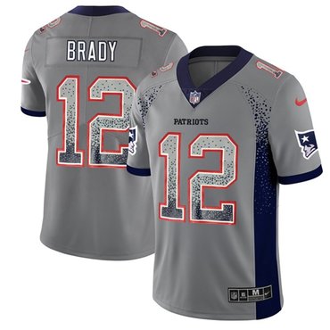 Nike Patriots #12 Tom Brady Grey Men's Stitched NFL Limited Rush Drift Fashion Jersey Nike Patriots #12 Tom Brady Grey Men's Stitched NFL Limited Rush Drift Fashion Jersey