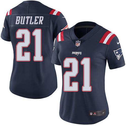 Nike Patriots #21 Malcolm Butler Navy Blue Women's Stitched NFL Limited Rush Jersey