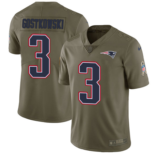 Nike Patriots #3 Stephen Gostkowski Olive Men's Stitched NFL Limited 2017 Salute To Service Jersey Nike Patriots #3 Stephen Gostkowski Olive Men's Stitched NFL Limited 2017 Salute To Service Jersey