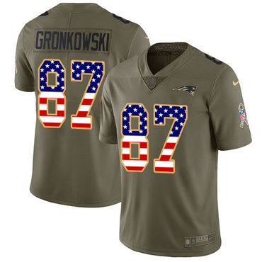 Nike Patriots #87 Rob Gronkowski Olive USA Flag Men's Stitched NFL Limited 2017 Salute To Service Jersey