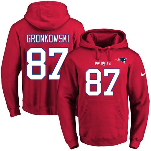 Nike Patriots #87 Rob Gronkowski Red Name & Number Pullover NFL Hoodie Nike Patriots #87 Rob Gronkowski Red Name & Number Pullover NFL Hoodie