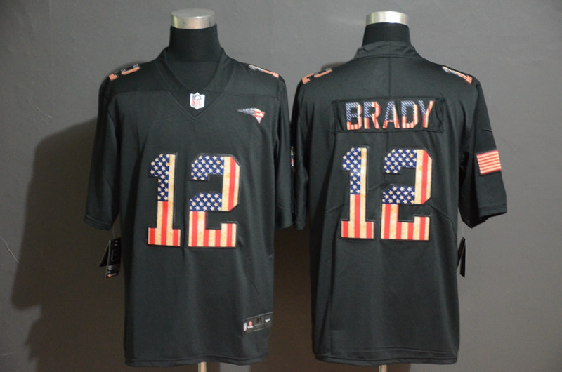 Nike Patriots 12 Tom Brady 2019 Black Salute To Service USA Flag Fashion Limited Jersey Nike Patriots 12 Tom Brady 2019 Black Salute To Service USA Flag Fashion Limited Jersey