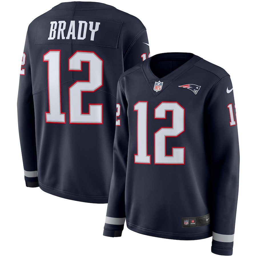 Nike Patriots 12 Tom Brady Navy Women Therma Long Sleeve Jersey Nike Patriots 12 Tom Brady Navy Women Therma Long Sleeve Jersey