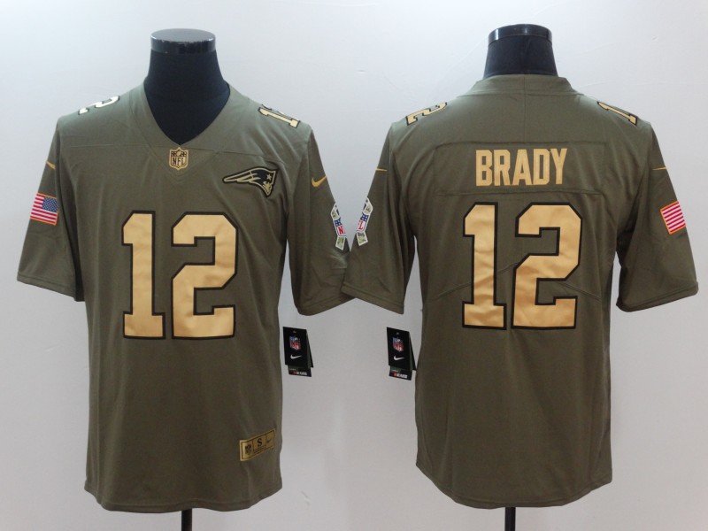 Nike Patriots 12 Tom Brady Olive Gold Salute To Service Limited Jersey Nike Patriots 12 Tom Brady Olive Gold Salute To Service Limited Jersey