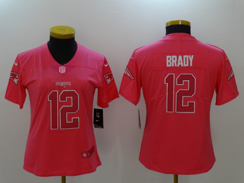 Nike Patriots 12 Tom Brady Pink Fashion Women Limited Jersey