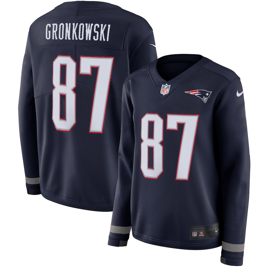 Nike Patriots 87 Rob Gronkowski Navy Women Therma Long Sleeve Jersey Nike Patriots 87 Rob Gronkowski Navy Women Therma Long Sleeve Jersey