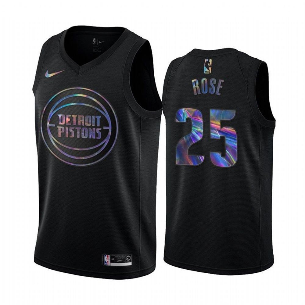 Nike Pistons #25 Derrick Rose Men's Iridescent Holographic Collection NBA Jersey - Black Nike Pistons #25 Derrick Rose Men's Iridescent Holographic Collection NBA Jersey - Black