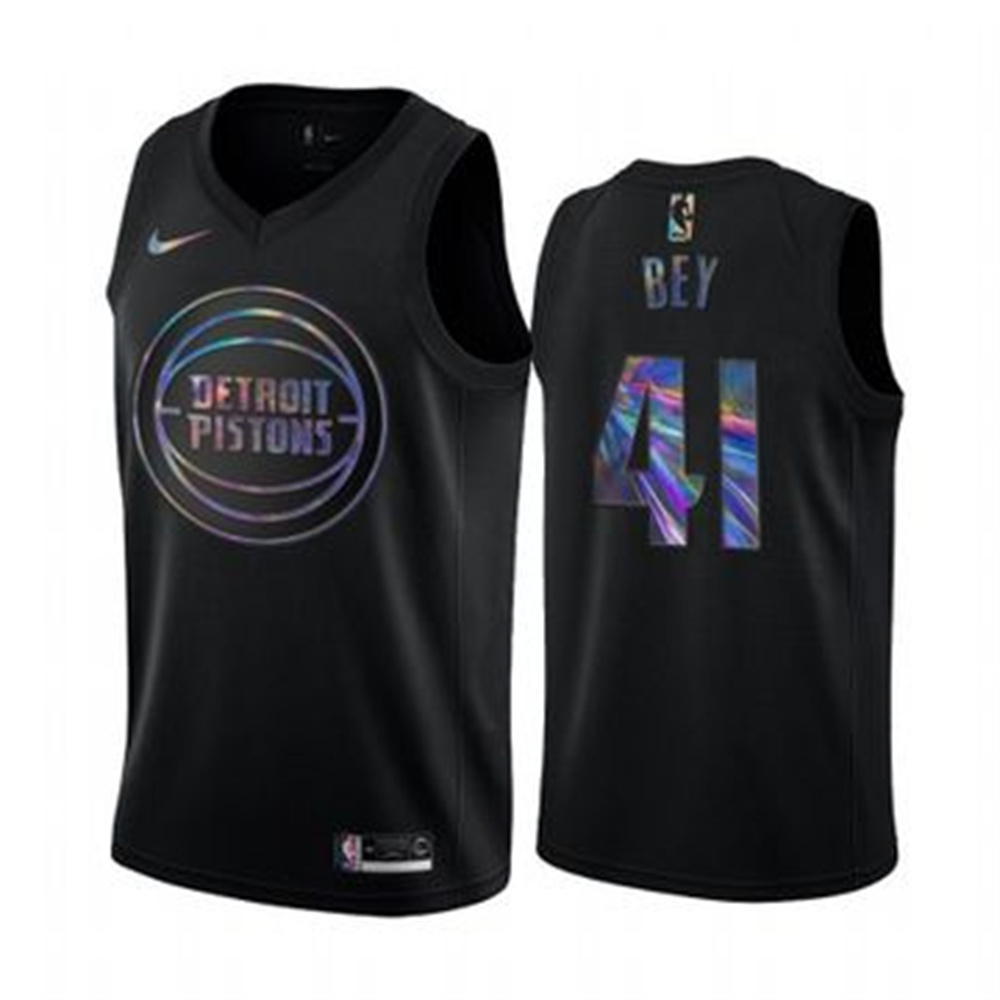 Nike Pistons #41 Saddiq Bey Men's Iridescent Holographic Collection NBA Jersey - Black Nike Pistons #41 Saddiq Bey Men's Iridescent Holographic Collection NBA Jersey - Black