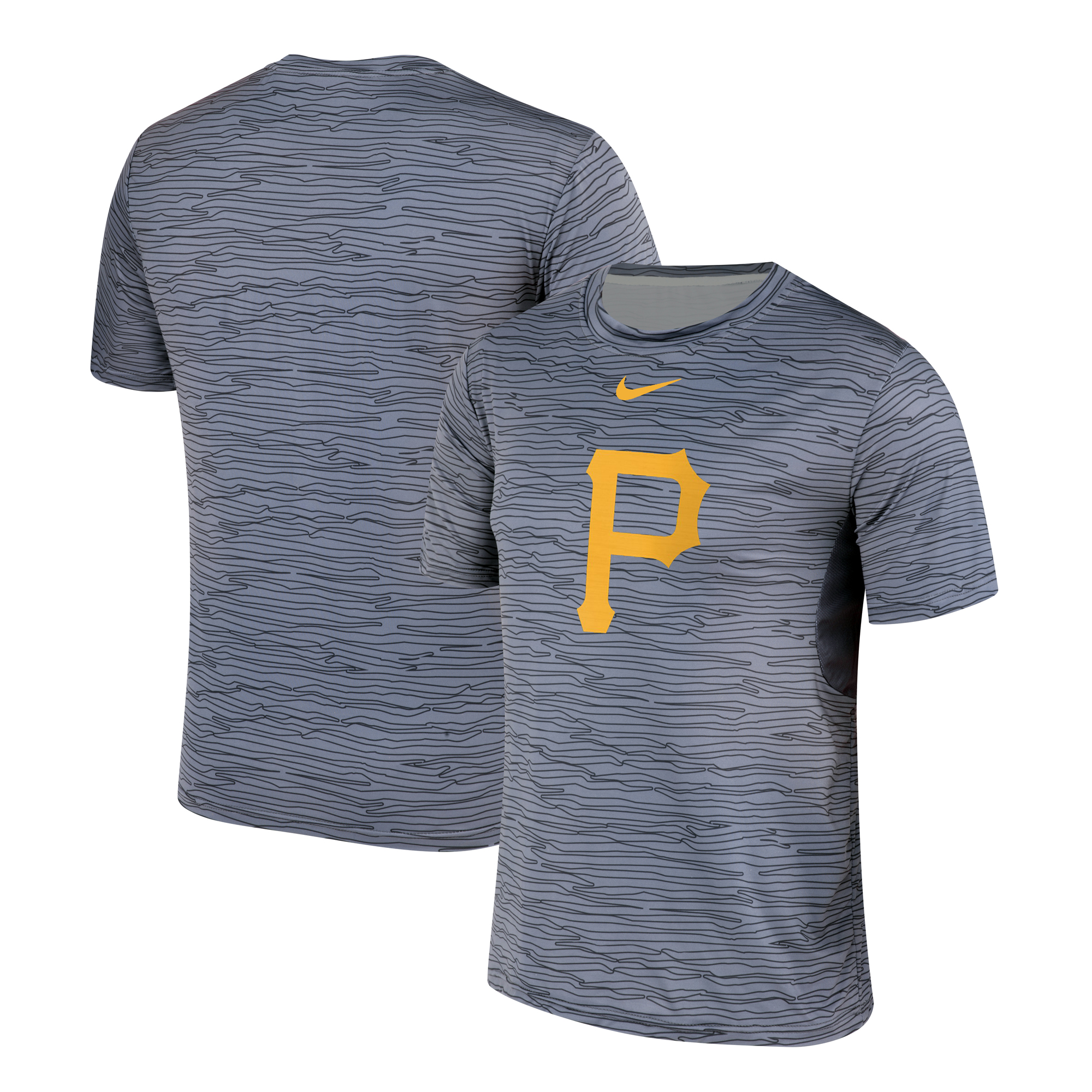 Nike Pittsburgh Pirates Gray Black Striped Logo Performance T-Shirt Nike Pittsburgh Pirates Gray Black Striped Logo Performance T-Shirt