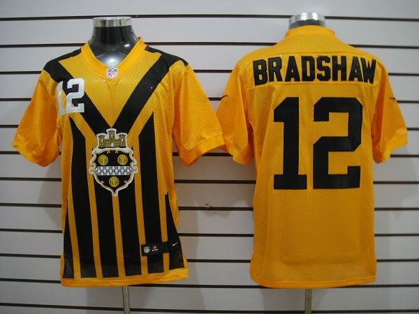 NEW NFL Pittsburgh Steelers #12 Bradshaw Yellow NEW 1933s Throwback Jerseys(elite)