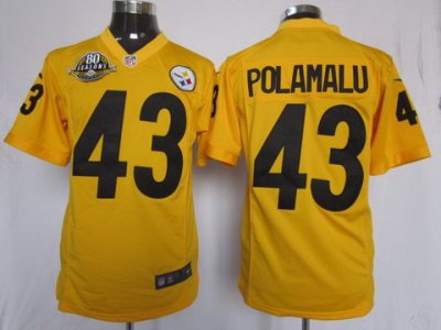 2012 NEW NFL Pittsburgh Steelers 43 Troy Polamalu Yellow Jerseys W 80TH Patch(Game)