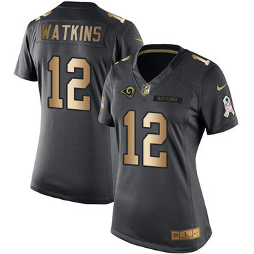Nike Rams #12 Sammy Watkins Black Women's Stitched NFL Limited Gold Salute to Service Jersey