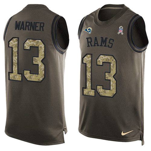 Nike Rams #13 Kurt Warner Green Men's Stitched NFL Limited Salute To Service Tank Top Jersey Nike Rams #13 Kurt Warner Green Men's Stitched NFL Limited Salute To Service Tank Top Jersey